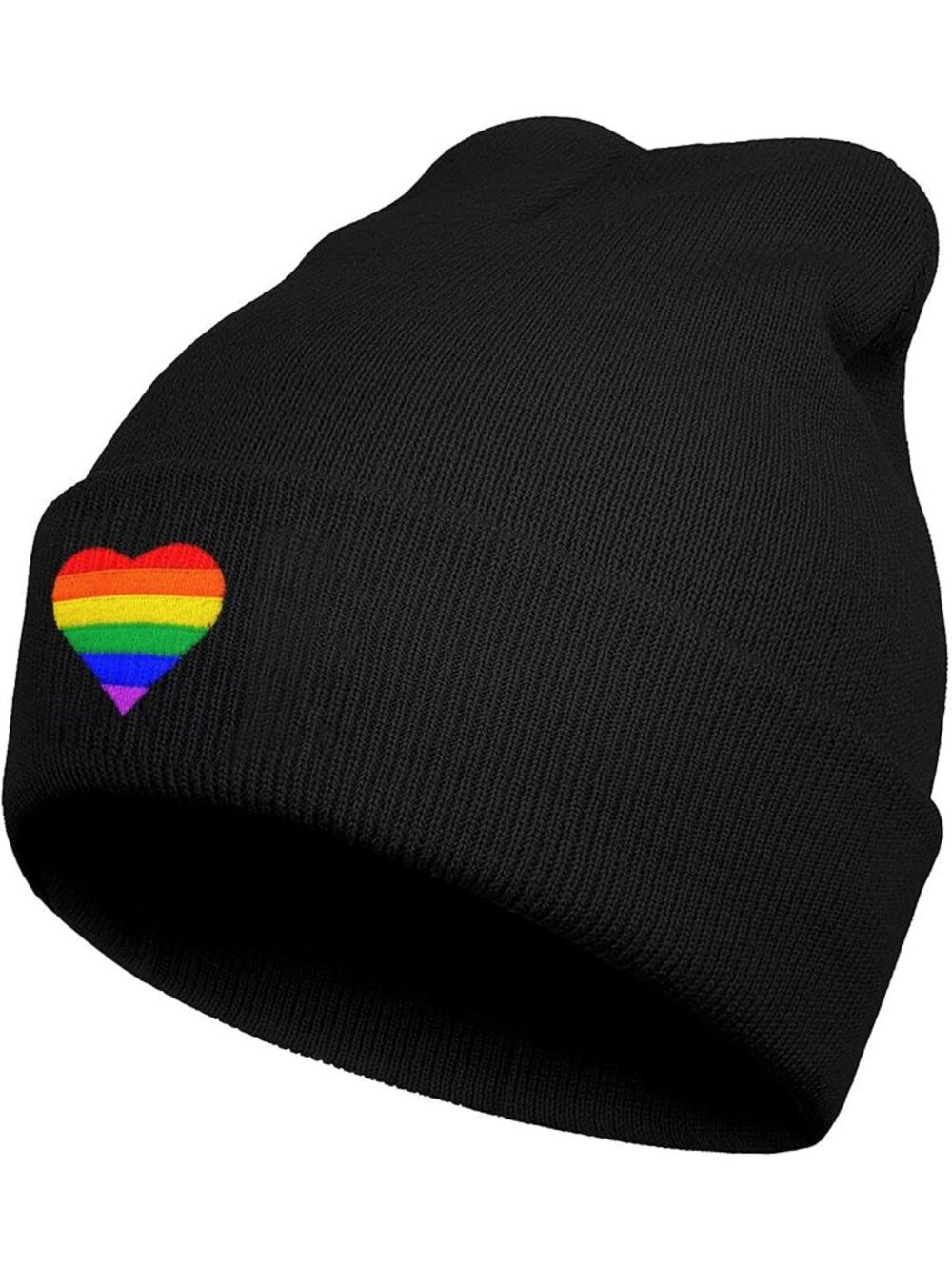Unisax Black Rainbow Heart Warm Cuffed Skull Soft Slouchy Halloween Beanie Hats
